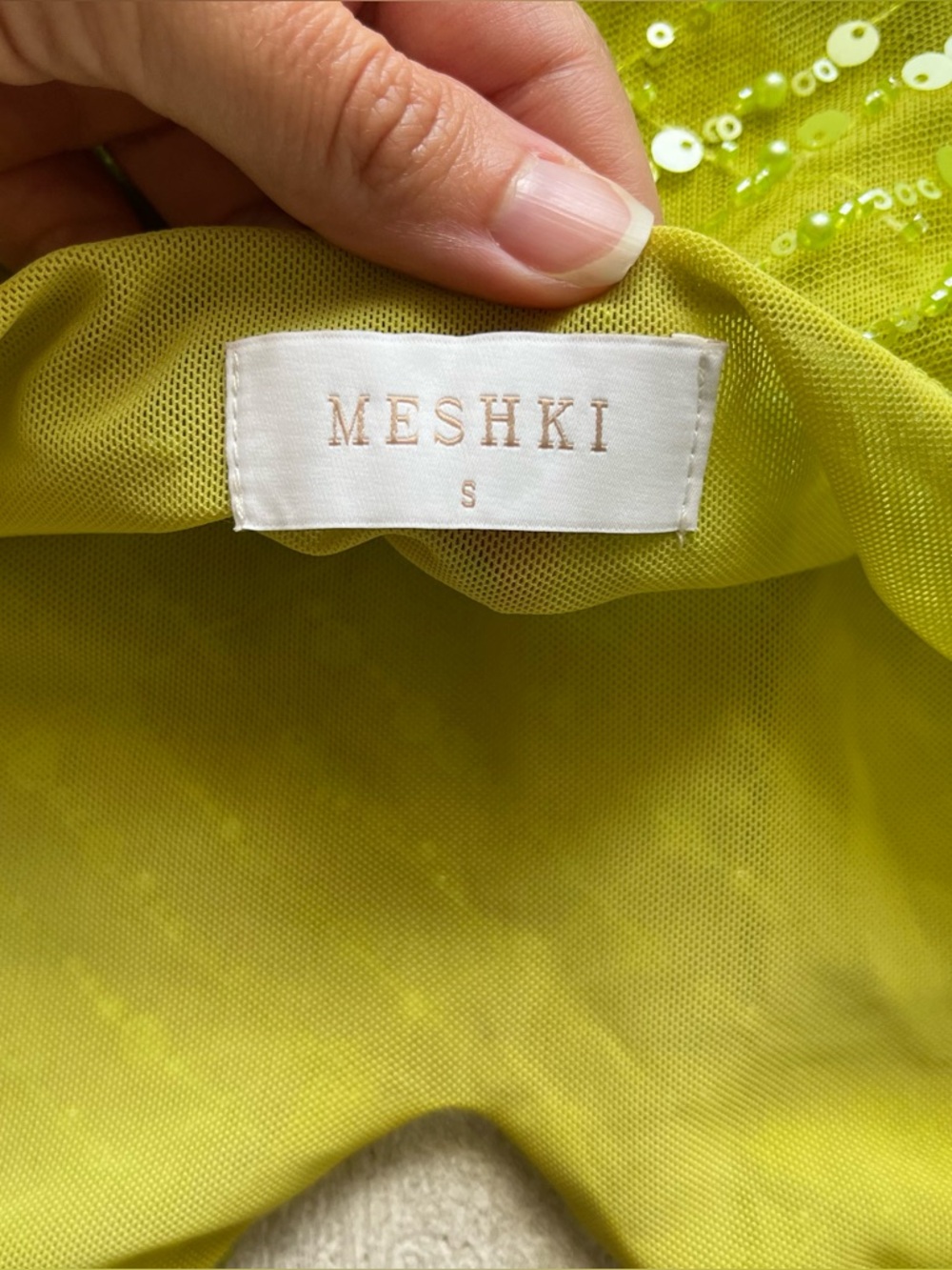 Meshki Lime Green Sequin Midi Dress Size S/M Halter Neck & Skirt Set - Picture 8 of 16
